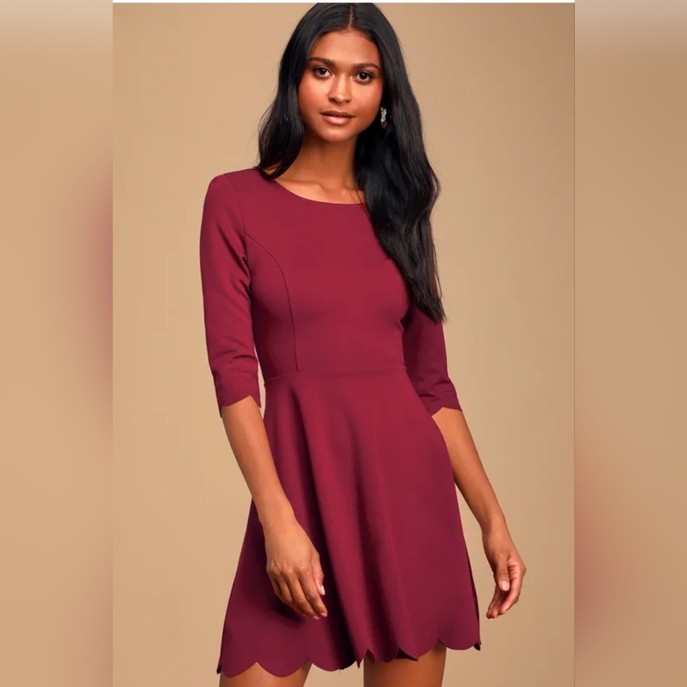 Lulus Cumulonimbus‎ Clouds Burgundy Skater Dress Womens Size XS